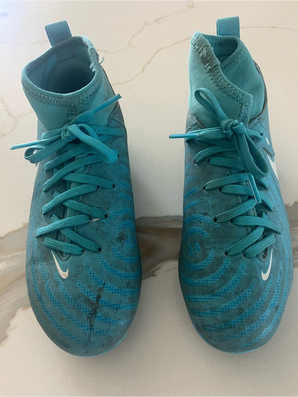 Nike Teal High-Top Soccer Cleats with White Swoosh